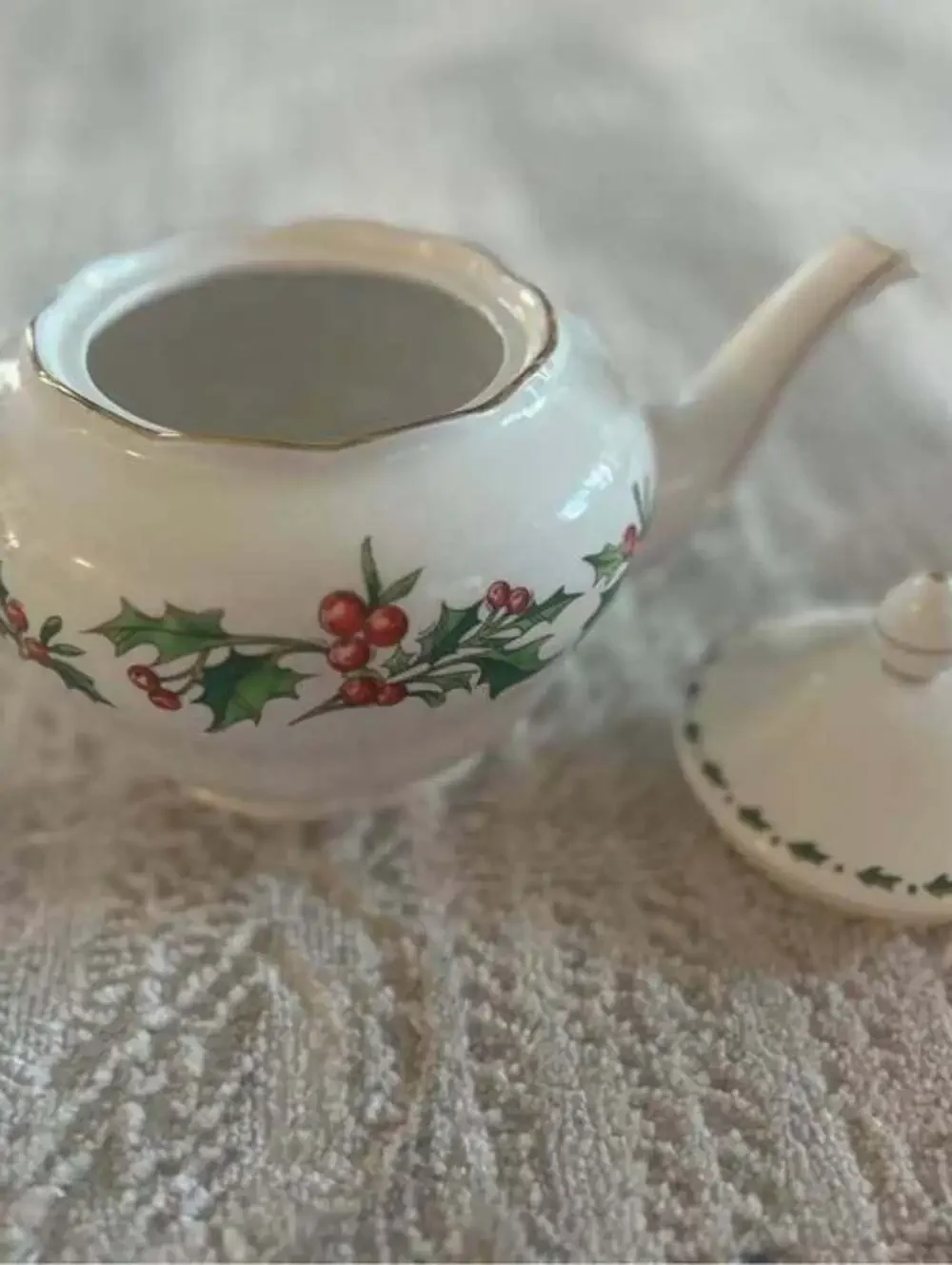 1992 “A Cup of Christmas Tea” Waldman House Press Winter Holly Porcelain Teapot
